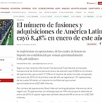 El nmero de fusiones y adquisiciones de Amrica Latina cay 8,48% en enero de este ao